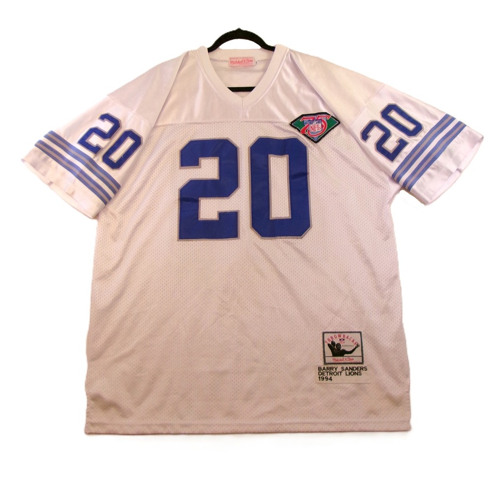 Mitchell & Ness Mens 54 Barry Sanders 1994 Lions Football Jersey White